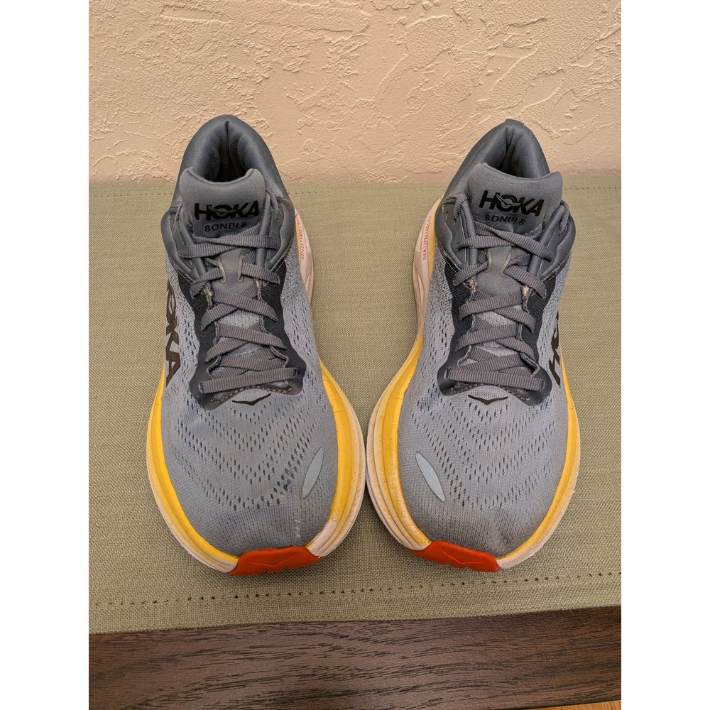 Hoka Bondi 8 Men's Running Shoes Gray Yellow Orange Sz 9D 42.5